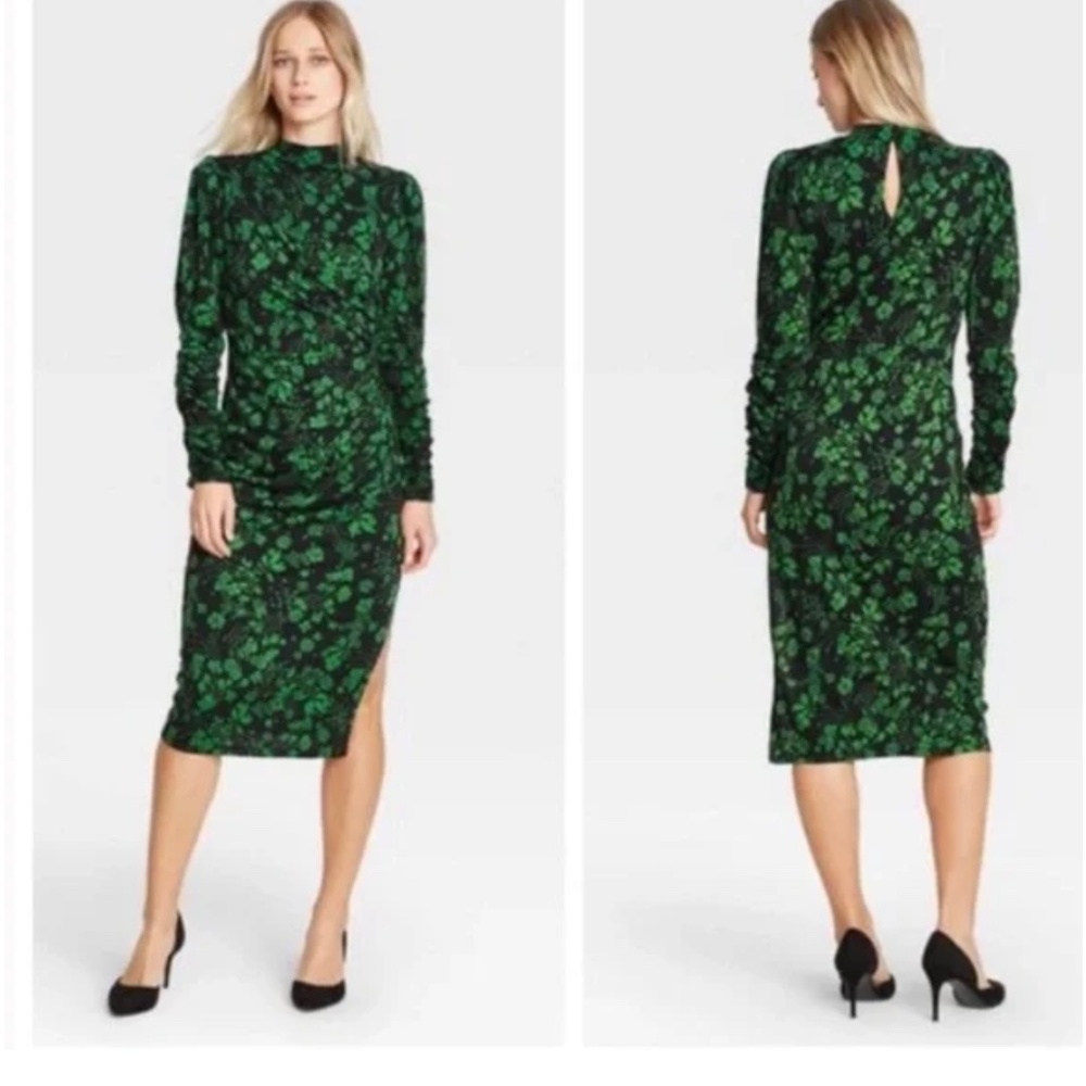 Who What Wear green/black floral winter dress